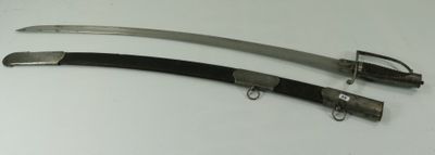 pair of antique japanese swords with leather sheaths on white background