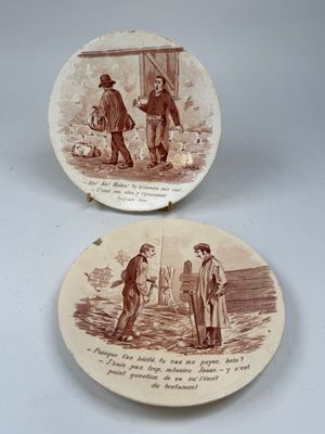 two plates with a picture of a man and a woman on them