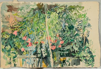 Aquarelle sur papier "Jardin fleuri".