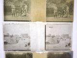 several old photos of people and horses in a field