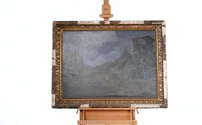 a picture of a painting on a easel with a white background