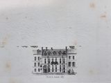 an old drawing of a large building with a clock on it