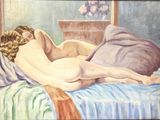une peinture représentant une femme nue allongée sur un lit