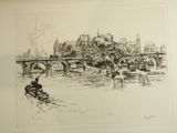 a drawing of a man on a boat in the water