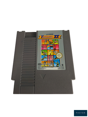 un vieux jeu Nintendo posé sur une table avec un fond blanc