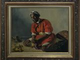 an image of a painting of a man sitting on the ground