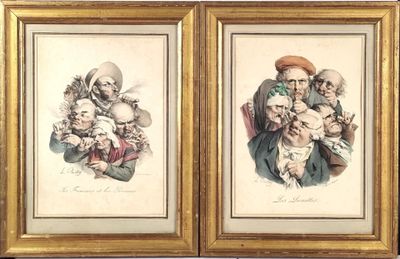 two framed pictures of a man and a woman holding a baby
