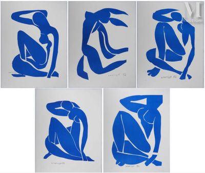six nus bleus sur papier blanc