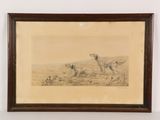 painting of a giraffe running in a field with other animals in the background