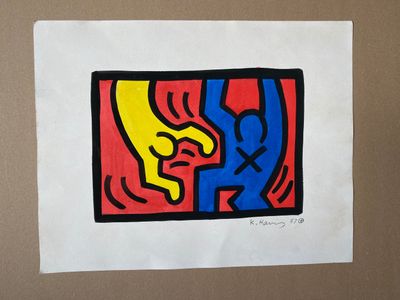 Keith Haring (1958-1990) Dessin à l’encre noir, rouge, jaune…