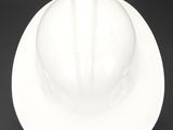 a close up of a white hard hat on a black surface