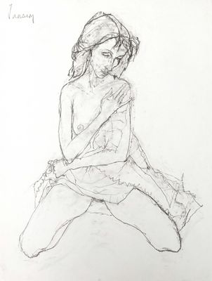 Jean JANSEM (1920-2013). Joelle à genoux - 1995.