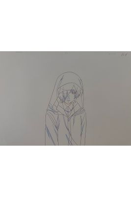 drawing of a woman with a veil on her head in front of a white background