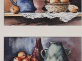 painting of a still life of apples and a pitcher on a table