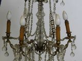 a person holding a chandelier that is hanging from the ceiling