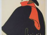 an old poster of a man with a hat and a red scarf