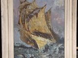 un tableau représentant un voilier au milieu de l'océan