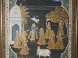 painting of a group of people and a cow in a field