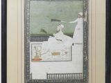 framed painting of a man and a woman sitting on a bench