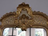 a mirror with a gold frame hanging on the wall