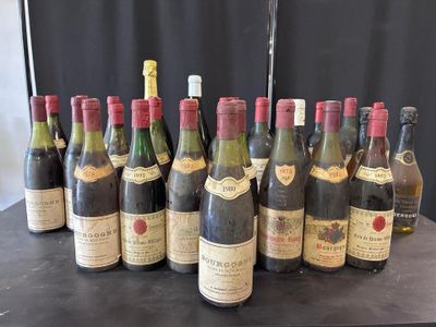 several bottles of wine are lined up on a table in front of a black backdrop