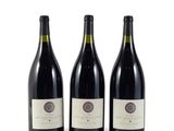 trois bouteilles de vin sont alignées sur une surface blanche
