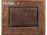 an old wooden picture frame with a piece of paper taped to it
