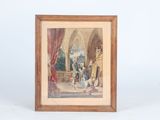framed picture of a painting of a man and a woman in a castle