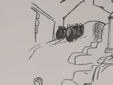 a drawing of a house and a car on the street