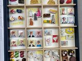 a display case with many different items in it