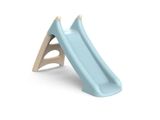 a blue slide that is on a white surface