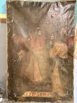 une peinture ancienne représentant une femme tenant un enfant dans ses bras