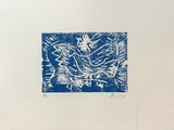 an image of a blue and white drawing on a white paper