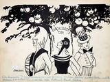 cartoon drawing of a group of people standing under a tree