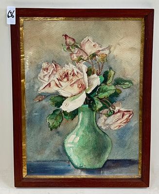 Ecole française du XXe siècle. Bouquet de roses au vase.
