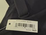 a close up of a black bag with a label on it