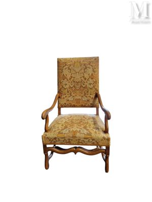 Fauteuil os de mouton en bois naturel, dossier droit, accoto…