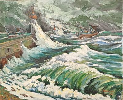 Georges BORDONOVE "Mer agitée à la Cotinière" huile sur toil…