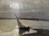 a painting of a boat on a body of water