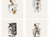 quatre dessins de couleurs différentes représentant une femme dans diverses poses