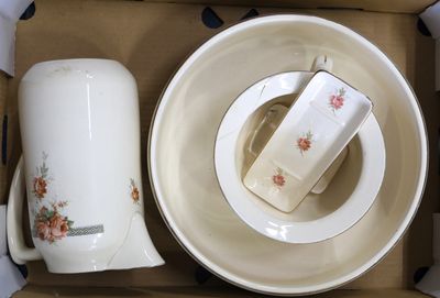 a box with a cup and a plate inside of it