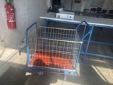 a small cart with a fire extinguisor next to it