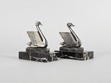 pair of art deco swan bookends on marble bases