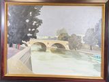 une image d'une peinture représentant un pont sur une rivière