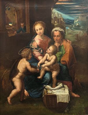 an image of a painting of a woman holding a baby and a man holding a child