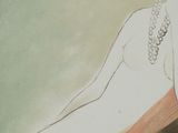 a drawing of a woman sitting on a chair