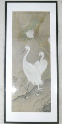 a picture of a picture of two birds on a wall