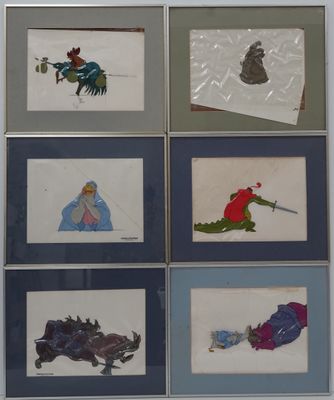 quatre tableaux encadrés représentant différents types d'œuvres d'art accrochés au mur