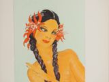 painting of a woman with long braids and a flower in her hair