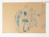 un dessin représentant un groupe de personnes sur une feuille de papier